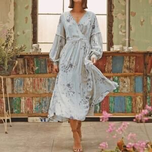 LoveShackFancy Leah Midi Dress NEW Silk Blue Celestia Floral Print NWT Size XS